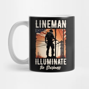 Lineman illuminate the darkness. Mug